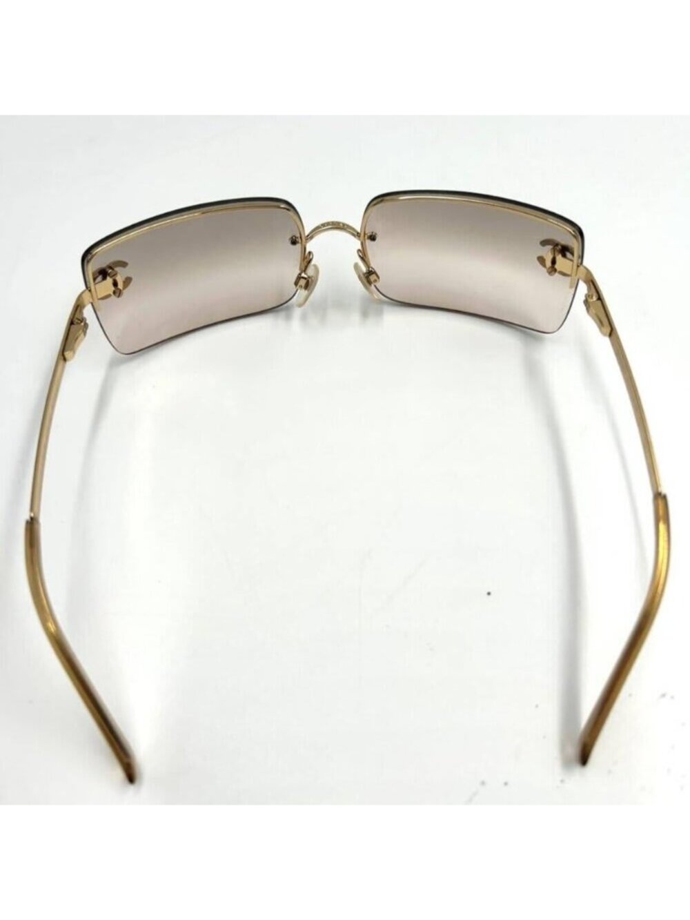 Chanel Vintage Sunglasses Rhinestone CC Logo Rimless Gradient Gold Y2 - Picture 9 of 10